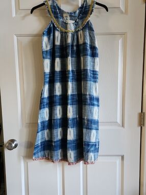 The Territory Ahead Navy and White Plaid Sleeveless Sundress with Yellow Trim